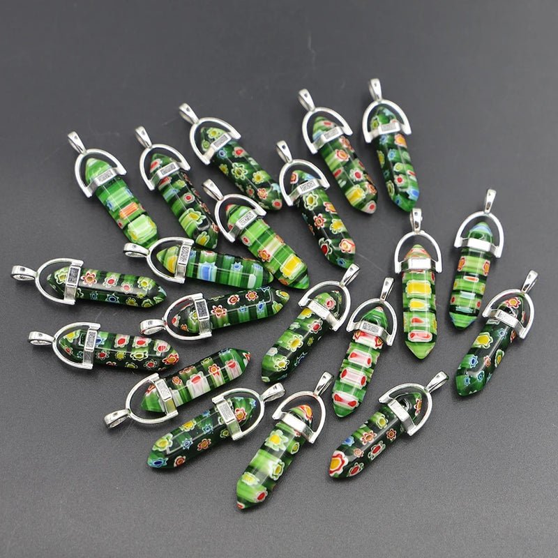 20pcs Natural Stone Thousand Flowers Hexagonal Pendants Charms Diy Jewelry