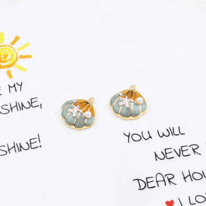 20pcs 20*21mm Shell Enamel Charm Alloy Pendant For Bracelet Making