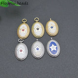 20pcs Rhodium Plated Enamel Oval Star Metal Bracelet Charms