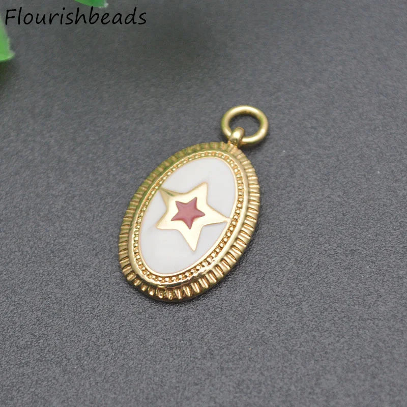 20pcs Rhodium Plated Enamel Oval Star Metal Bracelet Charms