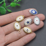 20pcs Rhodium Plated Enamel Oval Star Metal Bracelet Charms