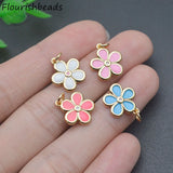 20pcs Enamel Five Petal Flower Metal Charms for Jewelry Making