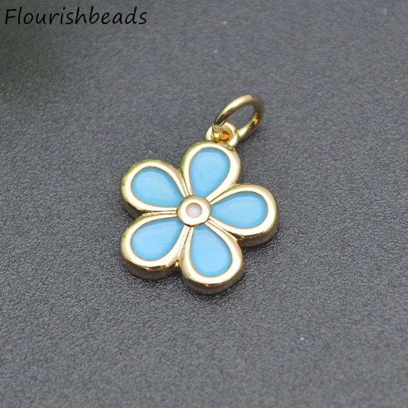 20pcs Enamel Five Petal Flower Metal Charms for Jewelry Making