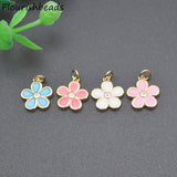 20pcs Enamel Five Petal Flower Metal Charms for Jewelry Making