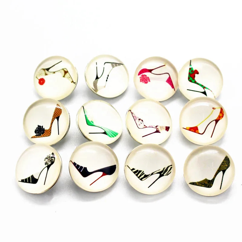 20pcs Pretty High-heeled Shoes Snap Buttons Charms 18mm Glass Fit DIY Bracelets
