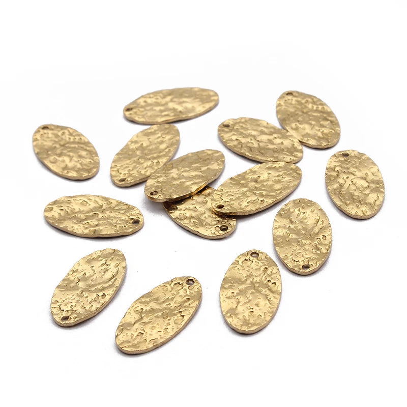 20pcs Raw Brass Hammered Oval Charms Pendant for DIY Jewelry Making