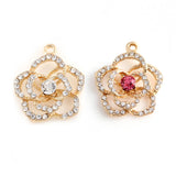 20pcs Rhinestone Floating Rose Flower Dangle Charms Pendant DIY Crystal Camellia