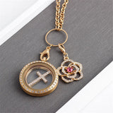 20pcs Rhinestone Floating Rose Flower Dangle Charms Pendant DIY Crystal Camellia