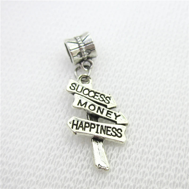 20pcs/lot SUCCESS MONEY HAPPINESS Charms Big Hole European Beads dangle charms