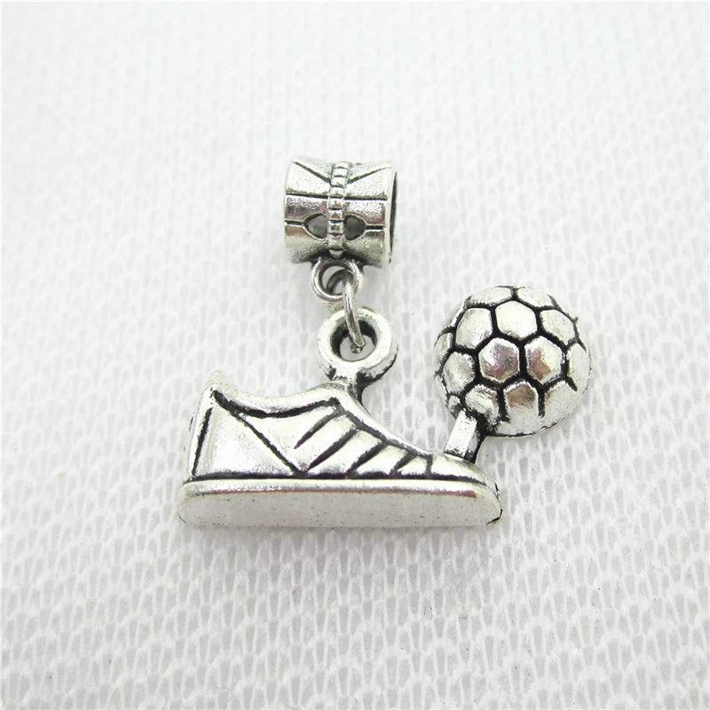 20pcs Soccer Shoes Charms Big Hole European Beads Dangle Charms DIY Bracelet