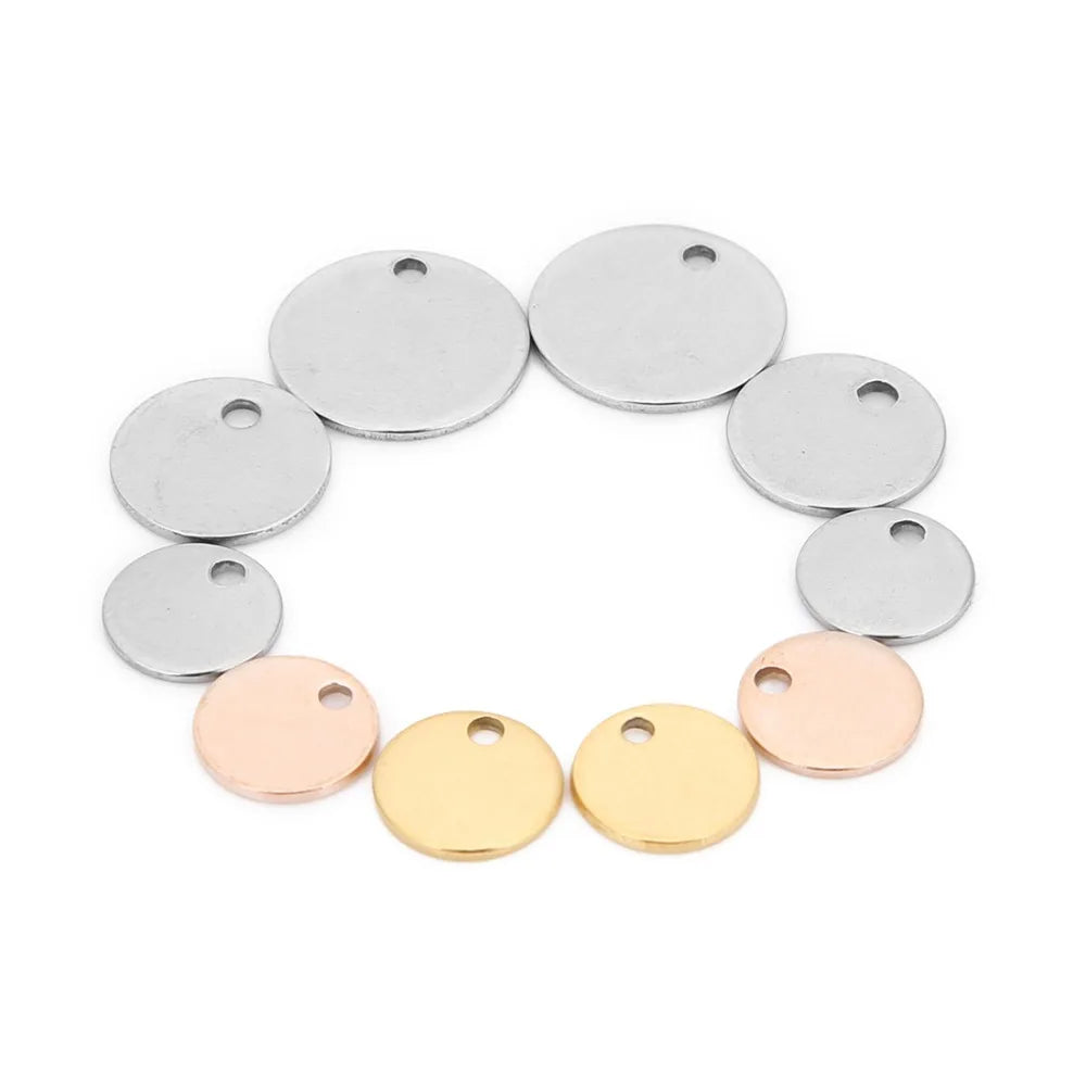 20pcs Stainless Steel Round Dog Tag Charms for Jewelry Making