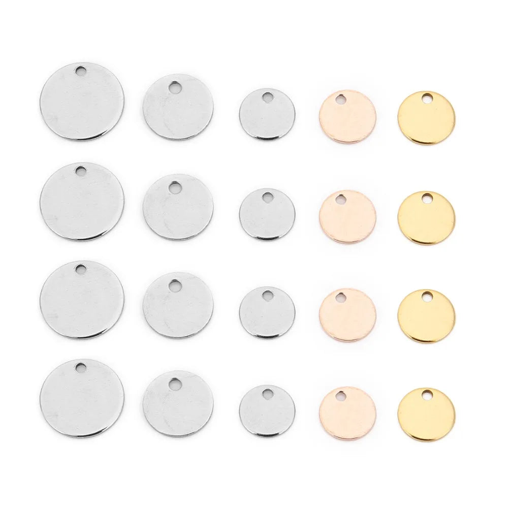 20pcs Stainless Steel Round Dog Tag Charms for Jewelry Making