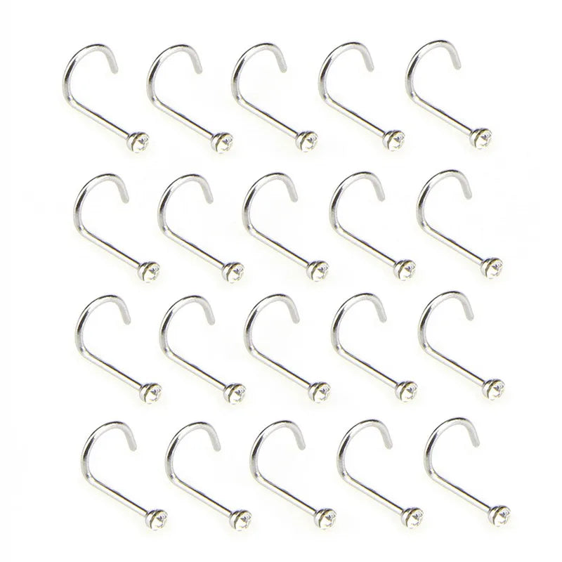 20pcs Stainless Steel Rhinestone Nose Studs Body Piercing Jewelry