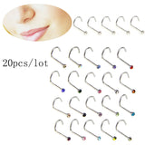 20pcs Stainless Steel Rhinestone Nose Studs Body Piercing Jewelry
