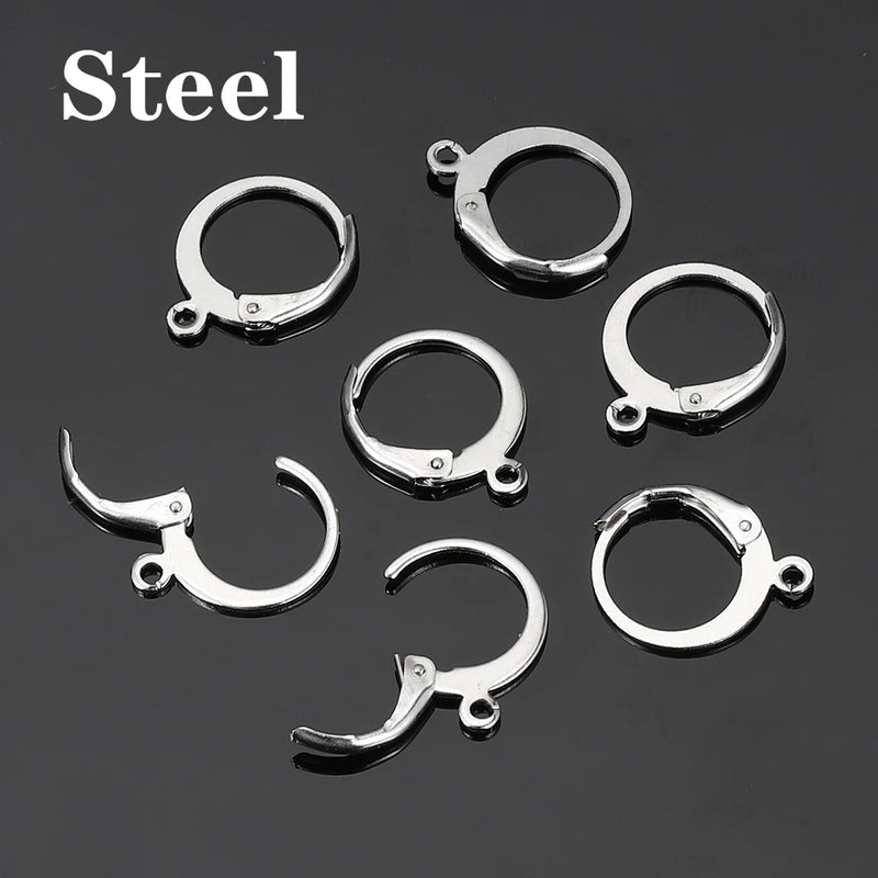 20pcs Stainless Steel French Earrings Hooks 15mm Round Eawire Clasp
