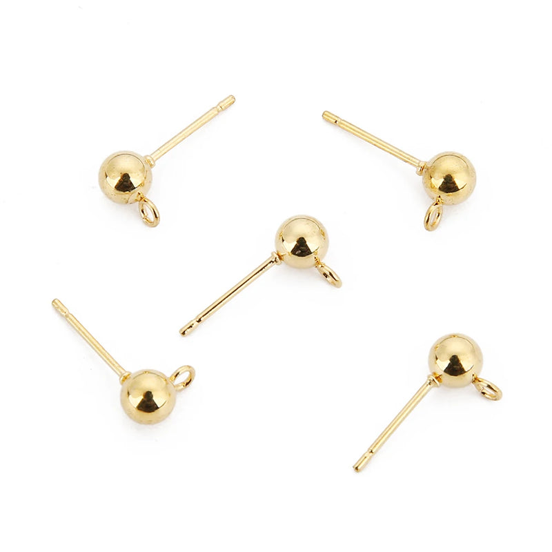 20pcs Surgical Stainless Steel 3-6mm Round Ball Earrings Stud Post with Loop