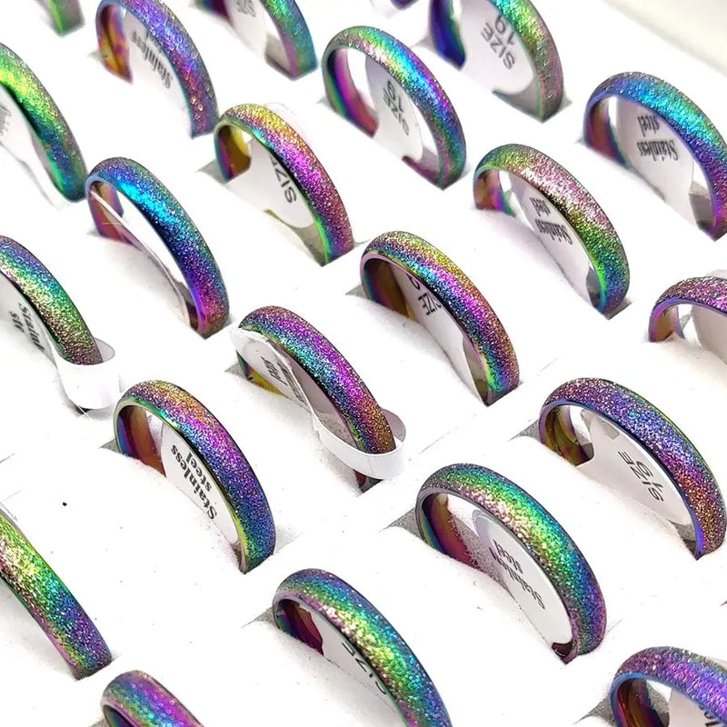 20pcs/lot Rainbow Steel Wedding Band Ring Men Classic Finger Jewelry