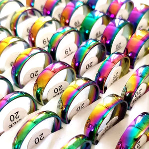 20pcs/lot Rainbow Steel Wedding Band Ring Men Classic Finger Jewelry