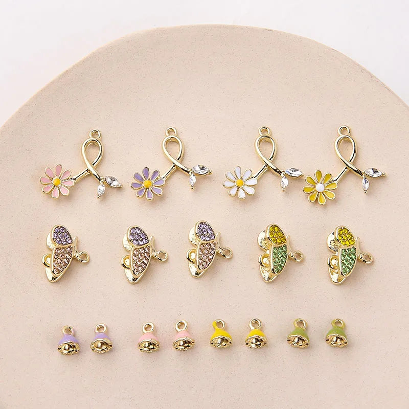 20pcs Enamel Flower Charm Oil Drop Butterfly Pendant DIY Necklace