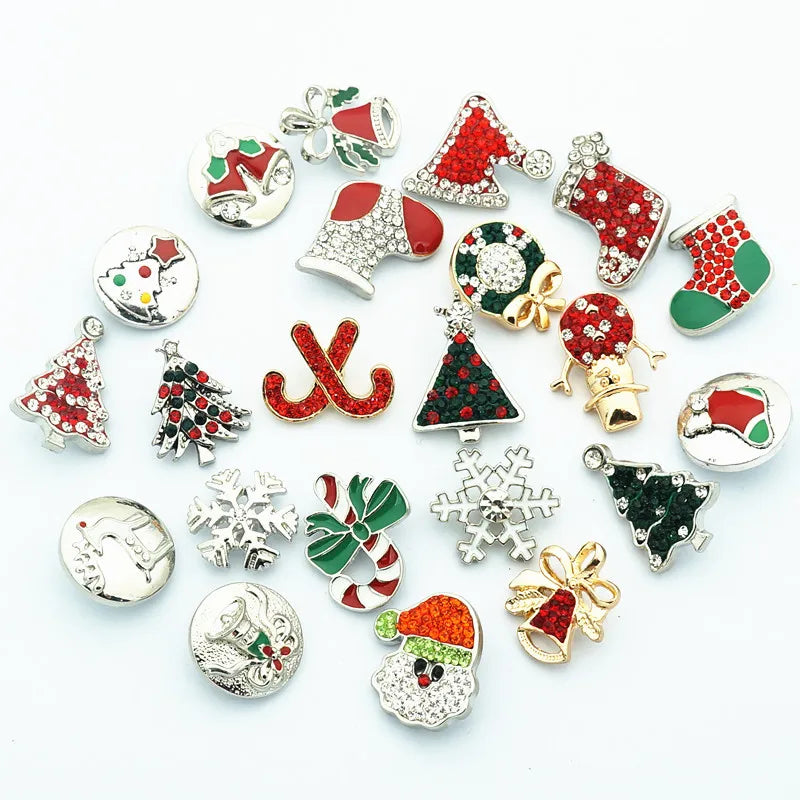 20pcs Christmas Snap Buttons Rhinestone Santa Claus Sock Tree Snowman 18MM