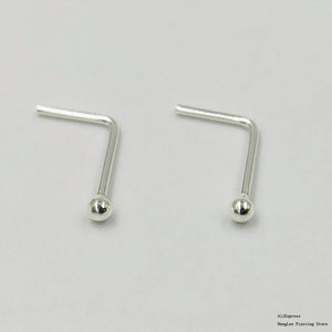 20pcs 925 Sterling Silver L Shape Nose Stud 1.5mm Ball Nose Piercing