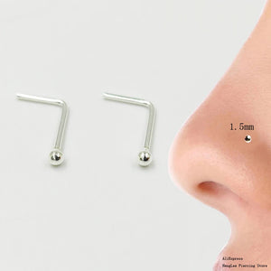 20pcs 925 Sterling Silver L Shape Nose Stud 1.5mm Ball Nose Piercing