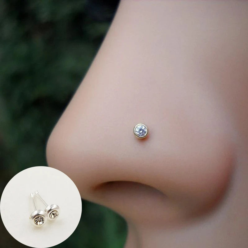20pcs 925 Sterling Silver Clear Crystal Nose Pin Stud Body Jewelry