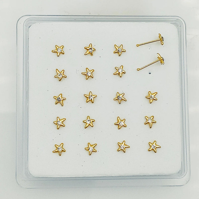 20pcs 925 Sterling Silver Starfish Crystal Nose Pin Stud Nose Piercing Jewelry