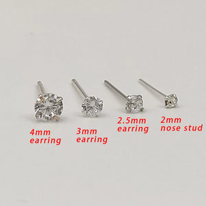 925 Silver Crystal Earrings/Nose Stud Tiny Ball Piercing Jewelry Pack
