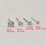 925 Silver Crystal Earrings/Nose Stud Tiny Ball Piercing Jewelry Pack