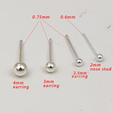 925 Silver Crystal Earrings/Nose Stud Tiny Ball Piercing Jewelry Pack