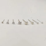 925 Silver Crystal Earrings/Nose Stud Tiny Ball Piercing Jewelry Pack