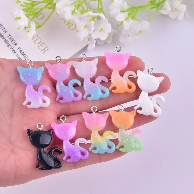 20pcs Colorful Cat 3D Resin Charms for Earring Necklace DIY