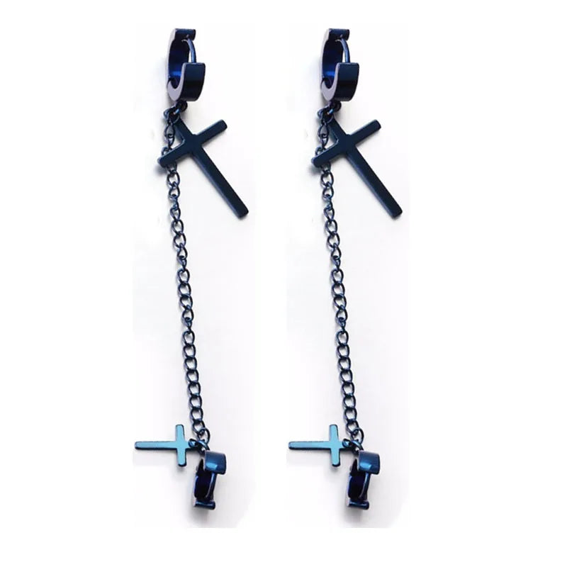 20pcs Long Chain Hoop Earring Big Small Cross Pendant Unisex Ear Jewelry