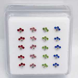 20pcs 925 Sterling Silver Nose Studs with Clear Crystal Nose Piercing Stud Ring