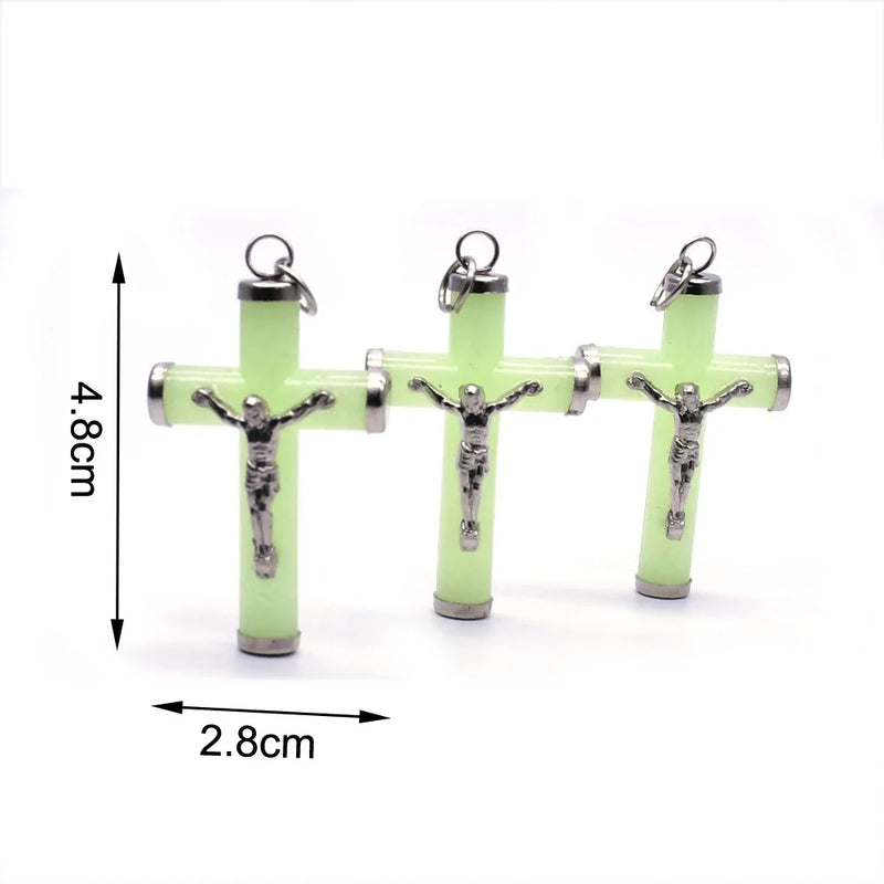 20pcs Luminous Cross Christ Jesus Rosary Pendant DIY