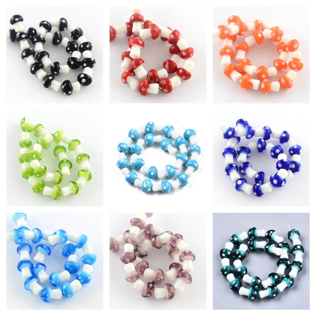 20pcs Mushroom Lampwork Spacer Beads for Jewelry Making