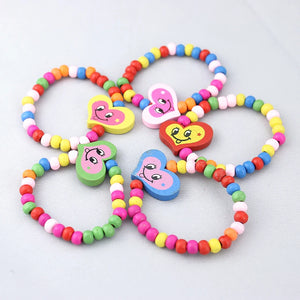 20pcs Wood Bracelet Kids Toys Stretch Bracelet Various Patterns Jewelry