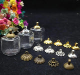20pcs 13*13mm Glass Vial Pendants with Metal Cap, Clear Ice Cubes Small Box