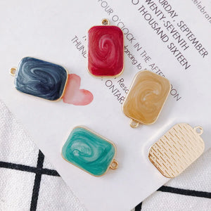 20pcs Alloy Square Red Earring Pendant DIY Accessories