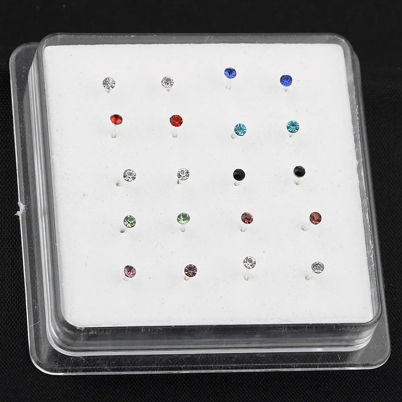 925 Silver Crystal Nose Studs Round Crystal & Silver Nose Rings Crystal