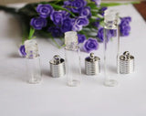 Flat Back Clear Glass Tube + Plug + Cap for Oil Liquid Pendant Findings