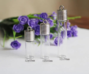 Flat Back Clear Glass Tube + Plug + Cap for Oil Liquid Pendant Findings