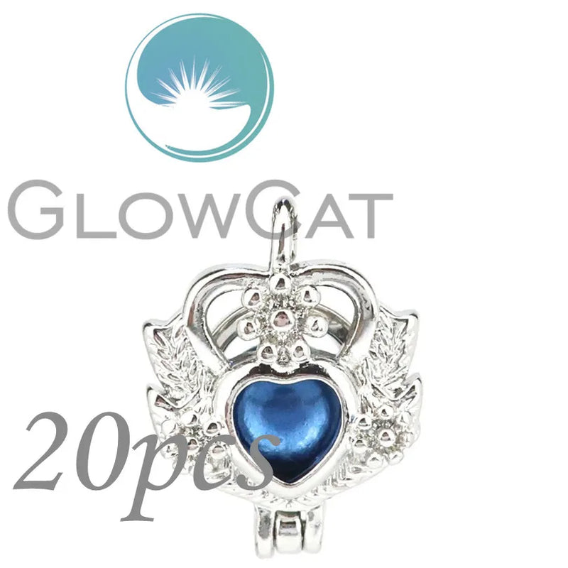 Silver Heart Crown Beads Cage Locket Pendant KK1210