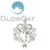 Silver Heart Crown Beads Cage Locket Pendant KK1210