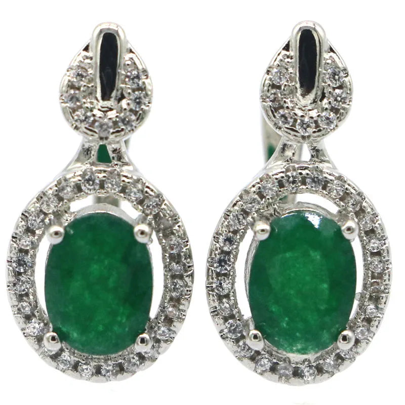 Emerald Sapphire Ruby CZ 925 Silver Stud Earrings