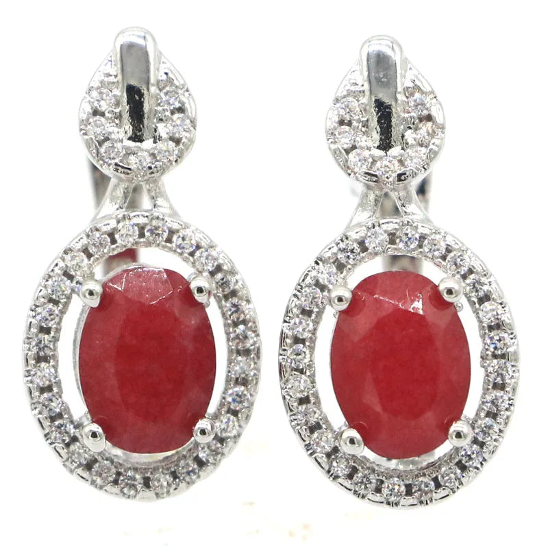 Lovely Real Green Emerald Red Ruby Sapphire Engagement Earrings
