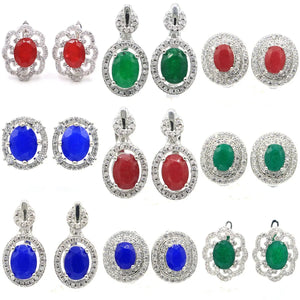 Lovely Real Green Emerald Red Ruby Sapphire Engagement Earrings