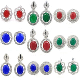 Lovely Real Green Emerald Red Ruby Sapphire Engagement Earrings