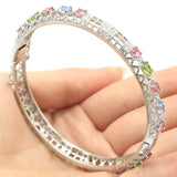 Pink Kunzite Tourmaline Peridot Tanzanite Silver Bangle Bracelet